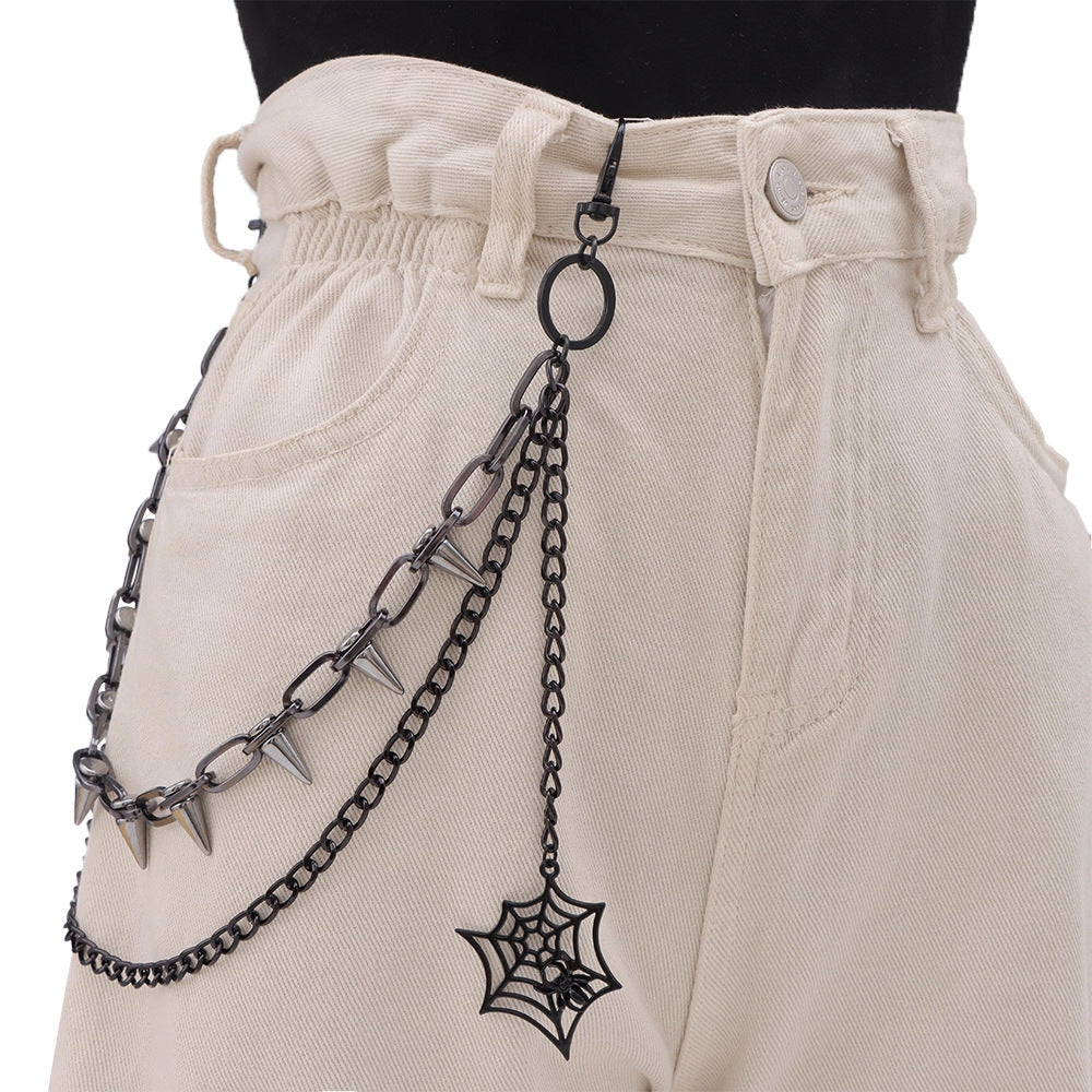 Double Layer Metal Chain with Spider Web Pendant