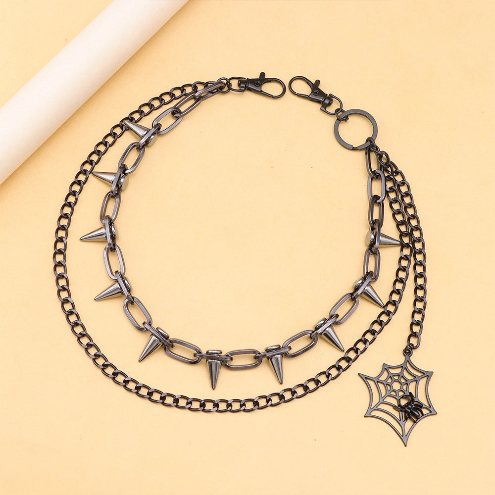 Double Layer Metal Chain with Spider Web Pendant