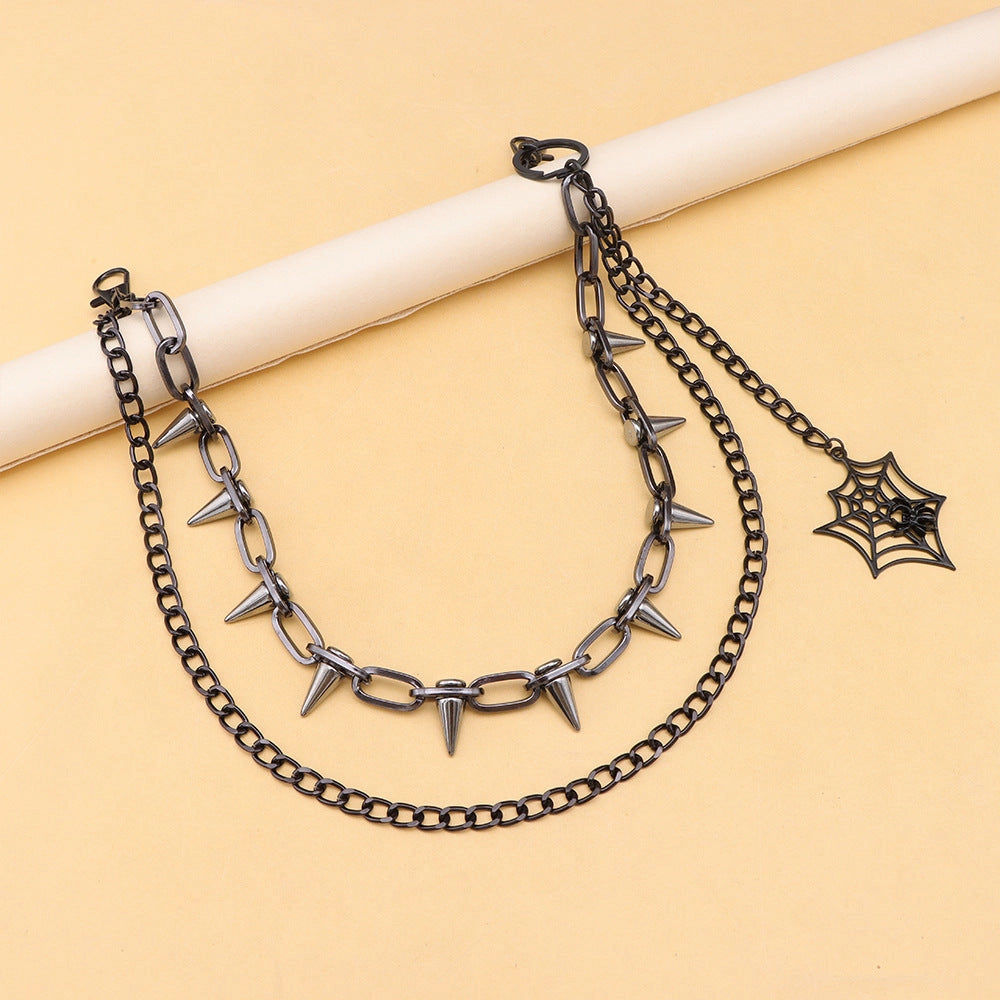 Double Layer Metal Chain with Spider Web Pendant