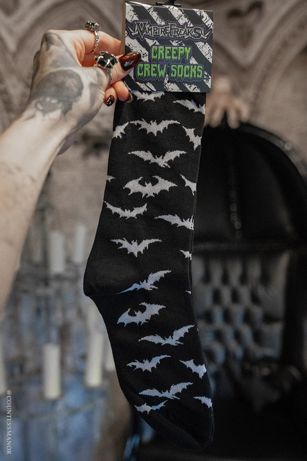 Creepy Crew Socks [White Bats]