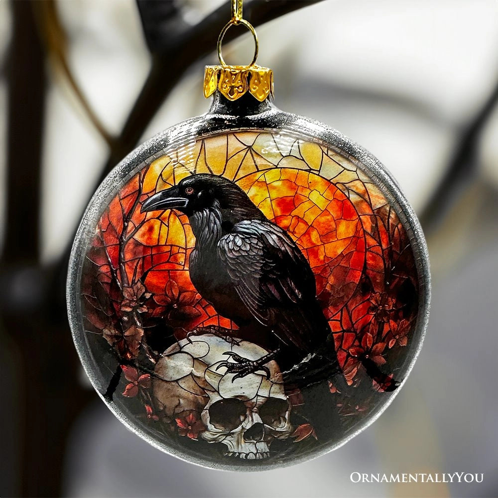 Stained Glass Skeleton and Raven Haunted Ornament