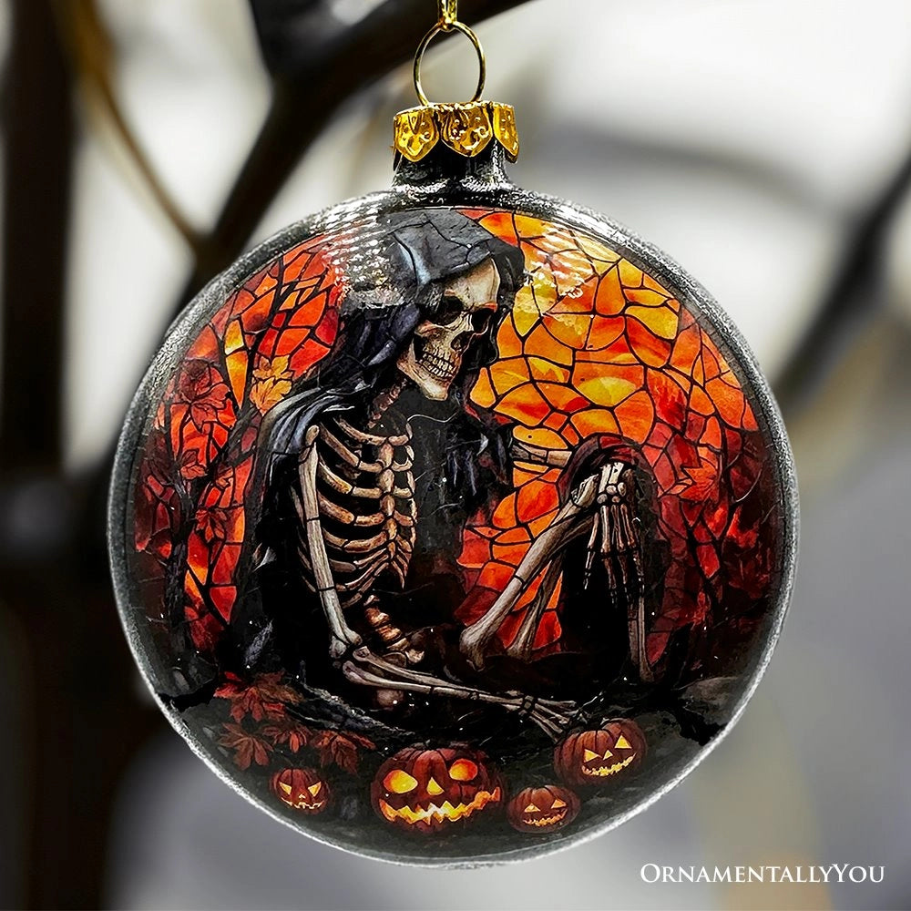 Stained Glass Skeleton and Raven Haunted Ornament