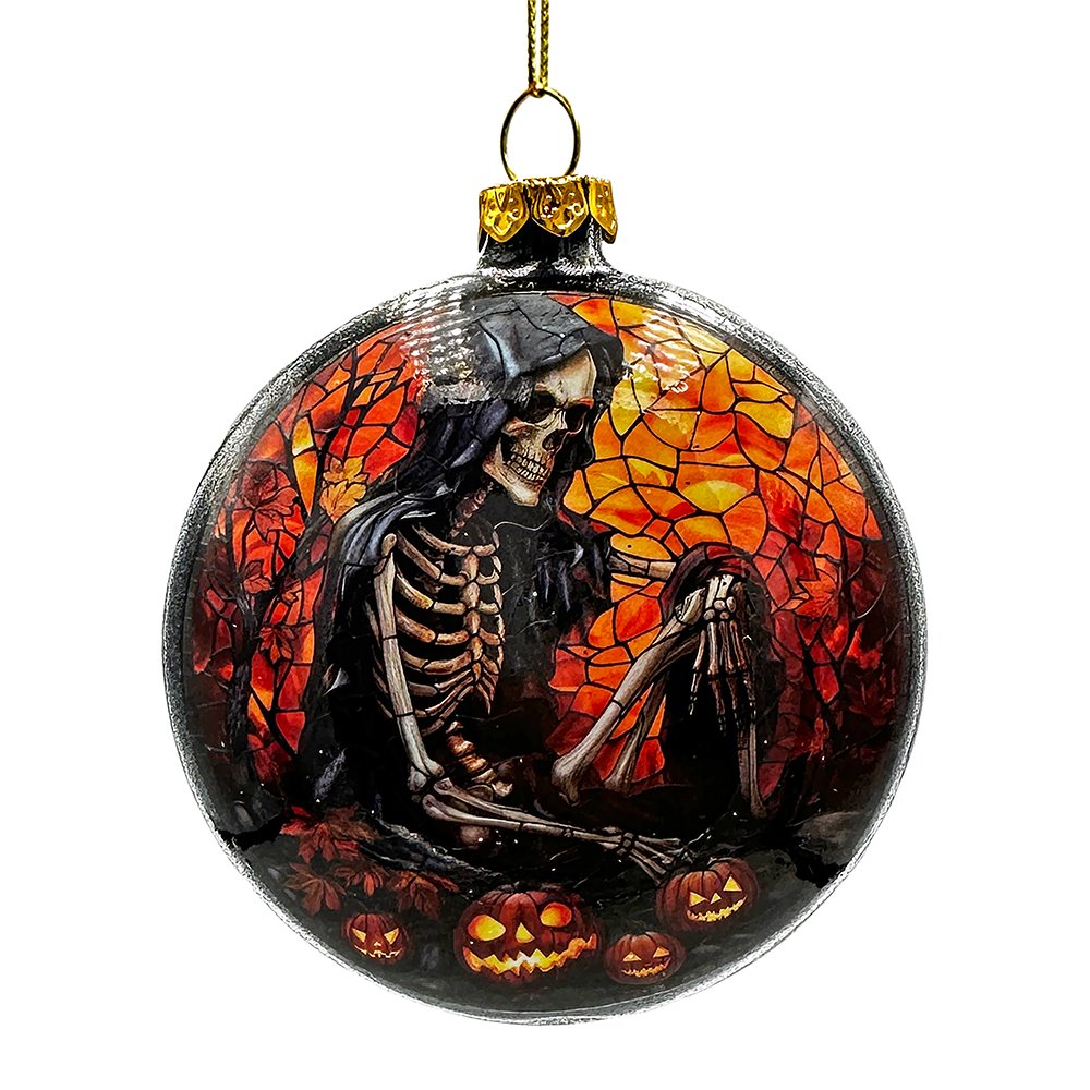 Stained Glass Skeleton and Raven Haunted Ornament