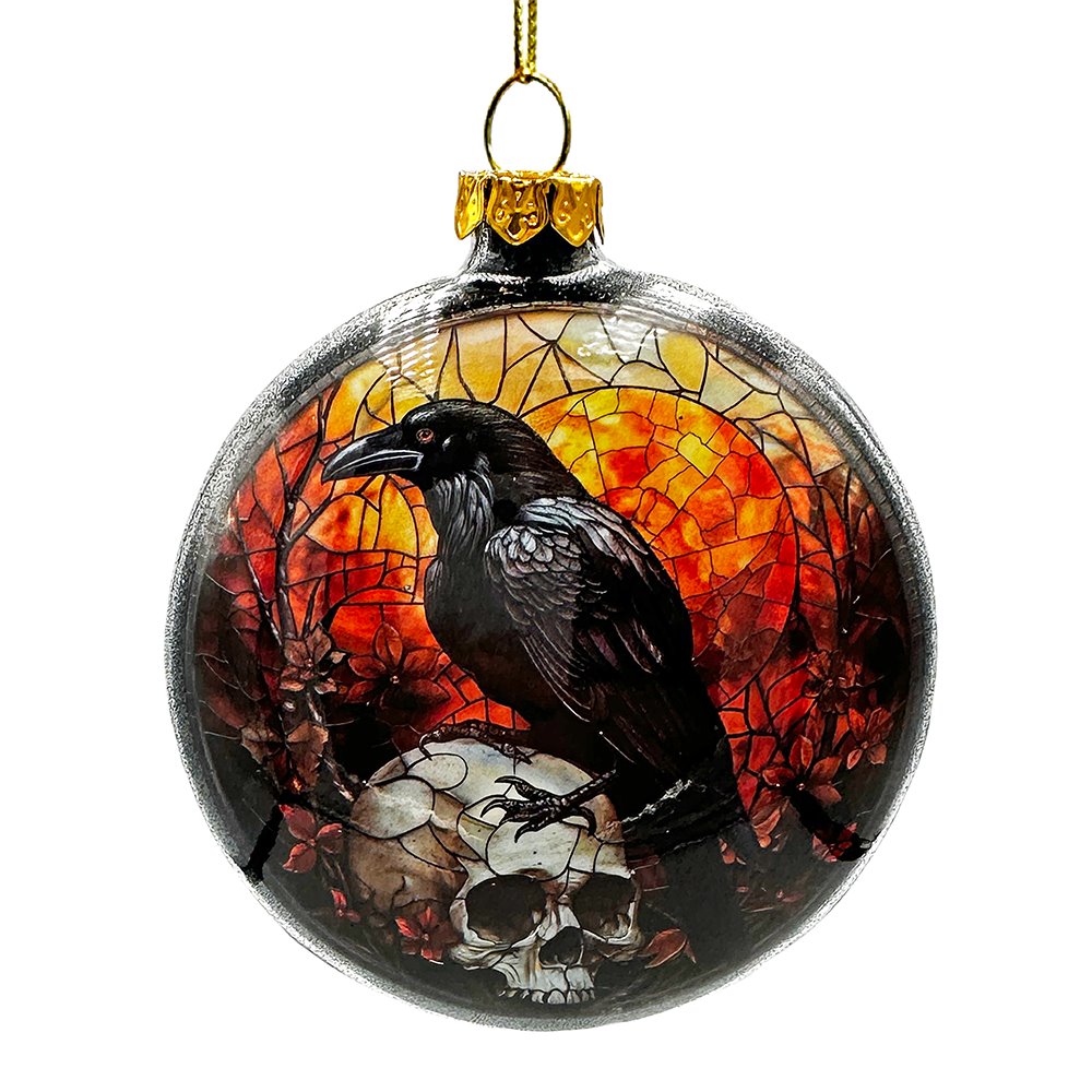 Stained Glass Skeleton and Raven Haunted Ornament