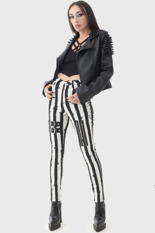 Distressed Stripe Skinny Trousers