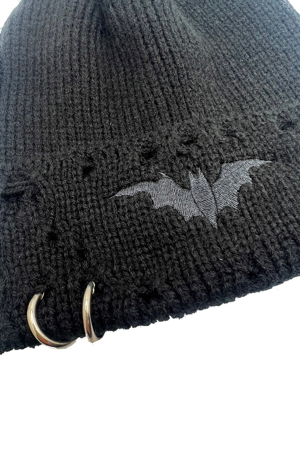 Distressed Pierced Beanie [Black Bat] – Bloody Rose Boutique