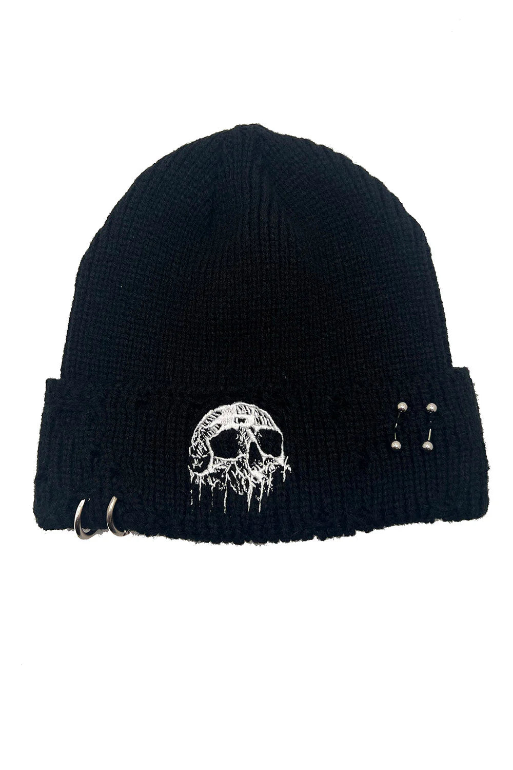 Distressed Pierced Beanie [Skull Drip]