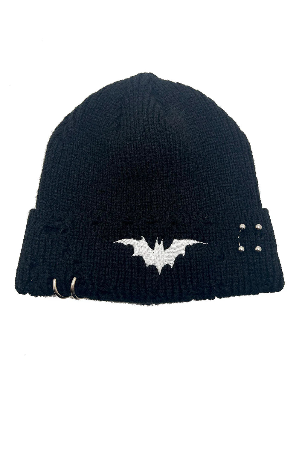 Distressed Pierced Beanie [White Bat]