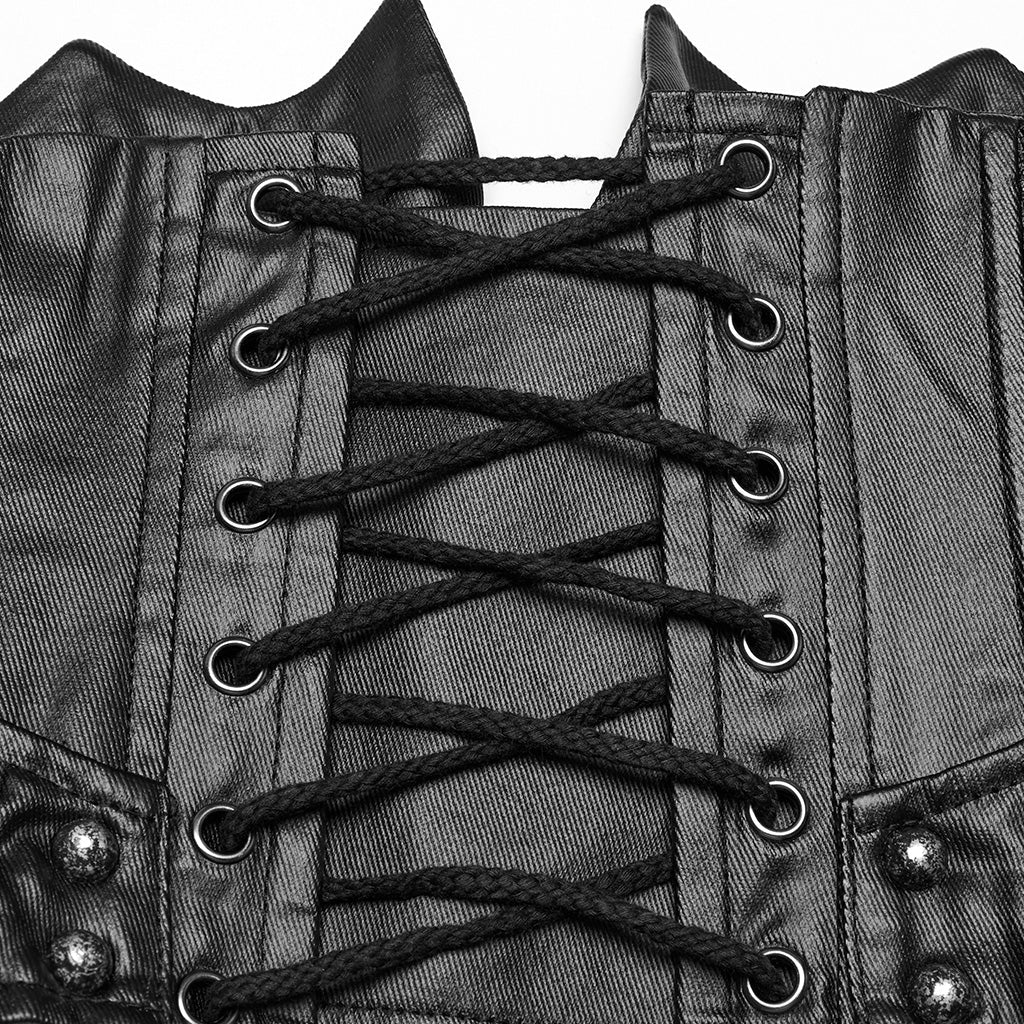 Edgy Vegan Leather Punk Corset - Black