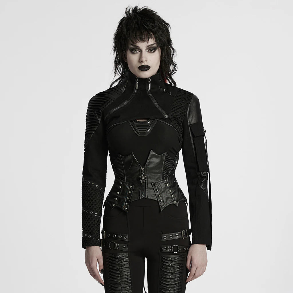 Edgy Vegan Leather Punk Corset - Black