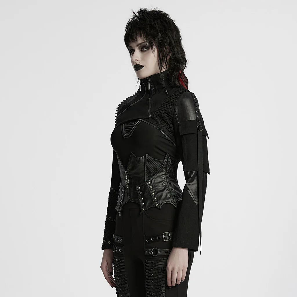 Edgy Vegan Leather Punk Corset - Black