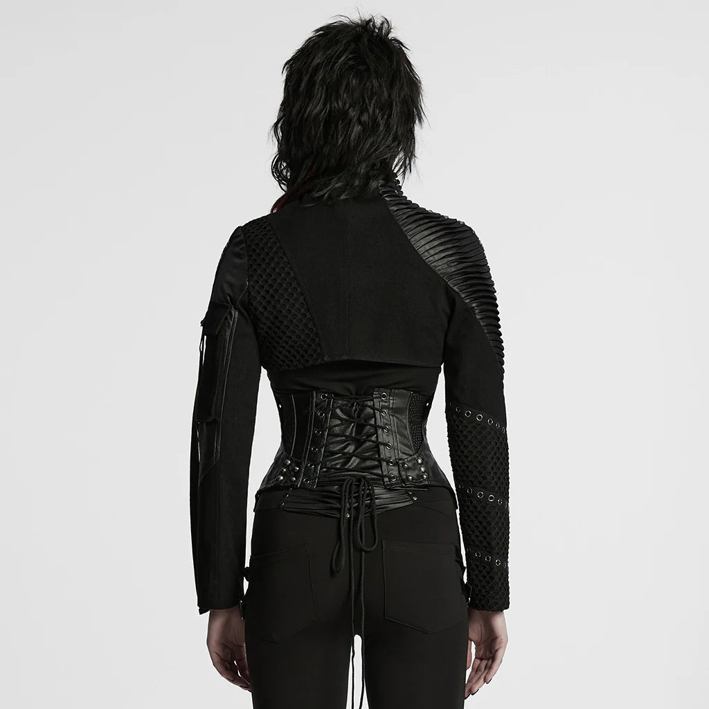 Edgy Vegan Leather Punk Corset - Black