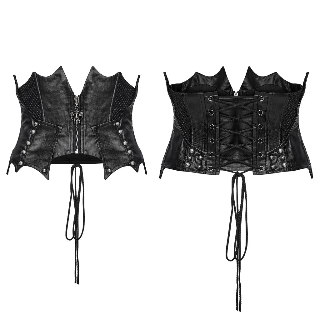 Edgy Vegan Leather Punk Corset - Black