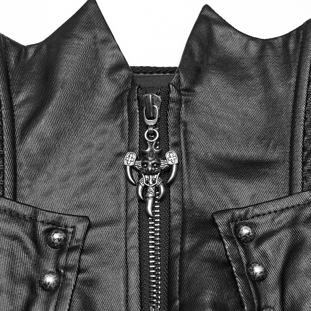 Edgy Vegan Leather Punk Corset - Black