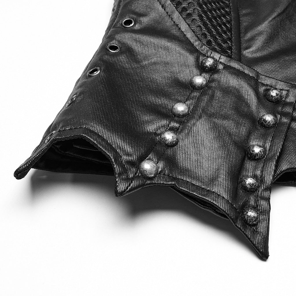 Edgy Vegan Leather Punk Corset - Black