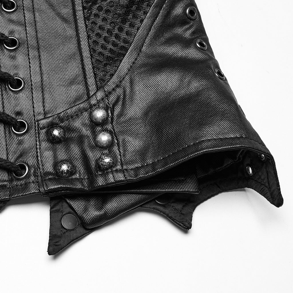 Edgy Vegan Leather Punk Corset - Black