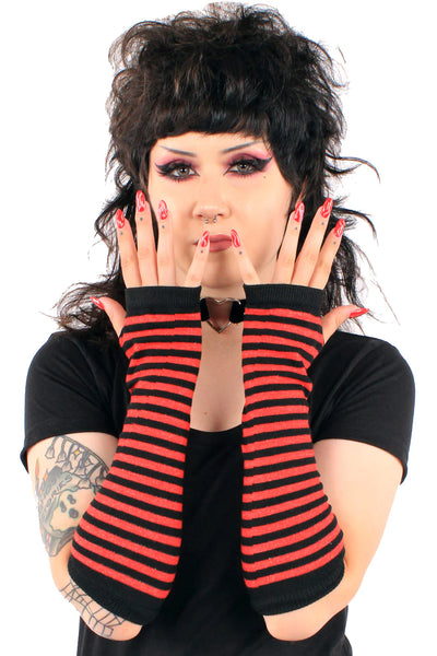 Emo Striped Arm Warmers - Black/Red