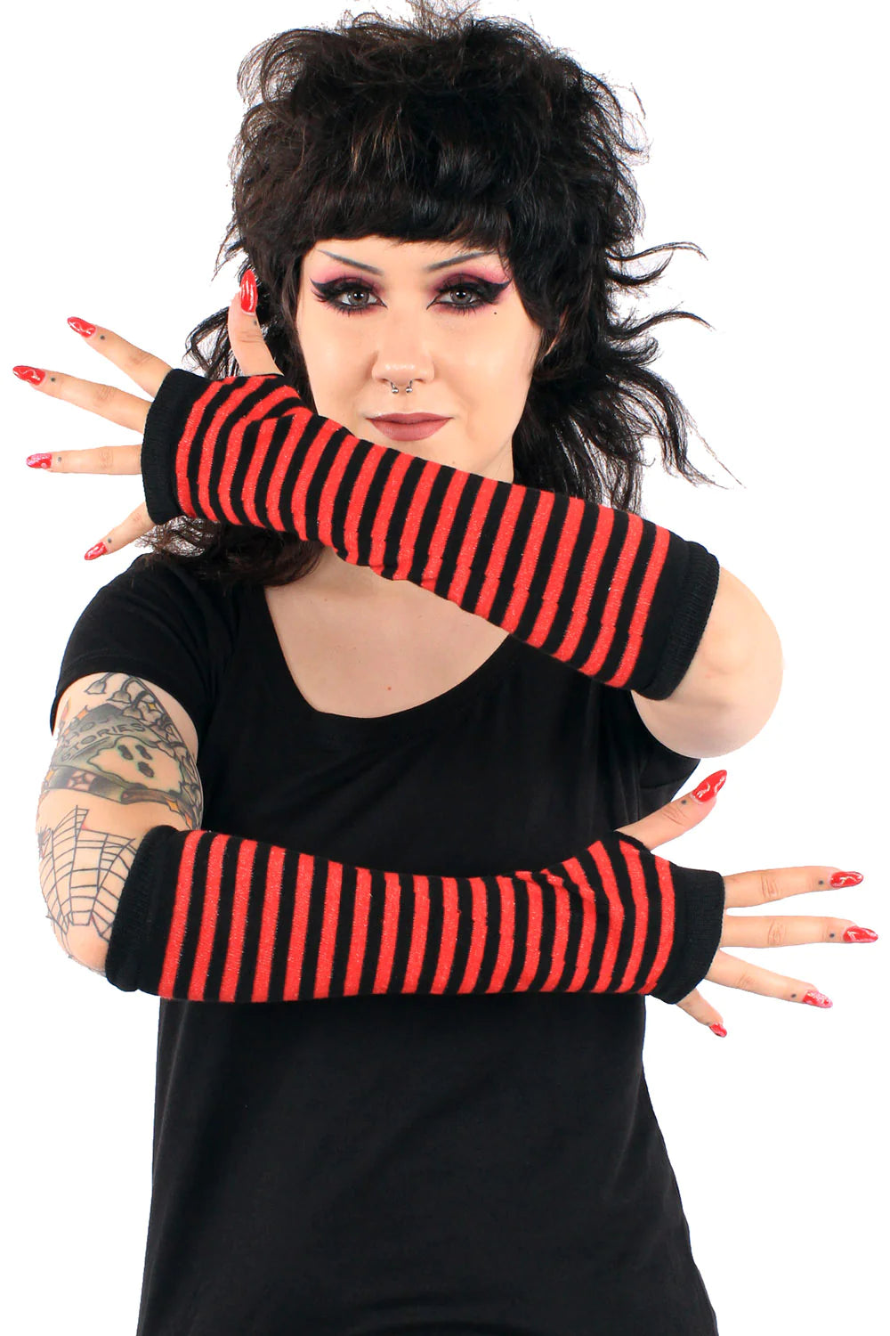 Emo Striped Arm Warmers - Black/Red