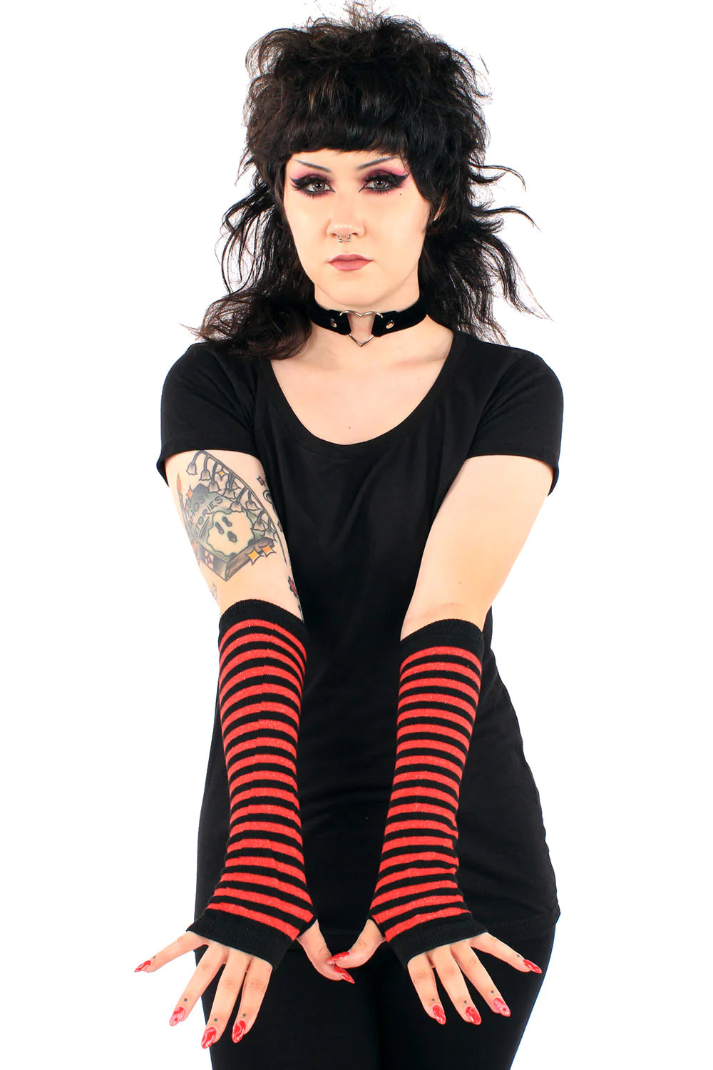 Emo Striped Arm Warmers - Black/Red