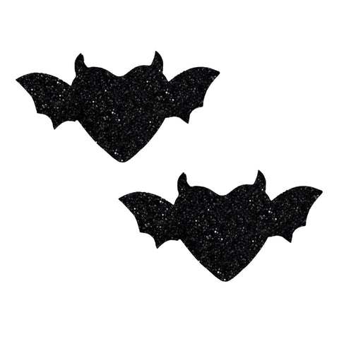 Vampire Bat Black Glitter Heart Nipple Cover Pasties