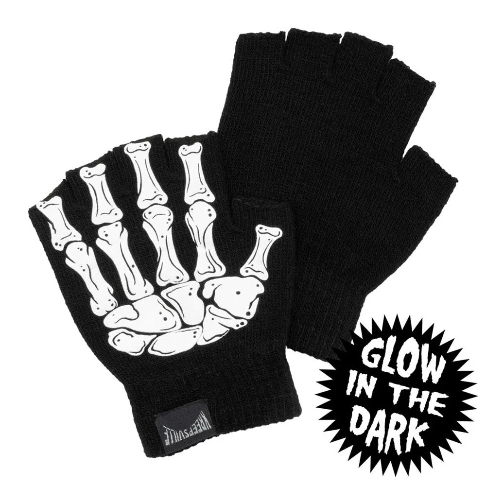 Skeleton Hand Fingerless Glow Knit Gloves
