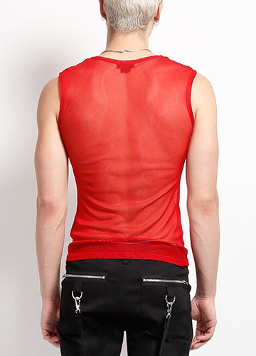 Fishnet Muscle Tank - Red