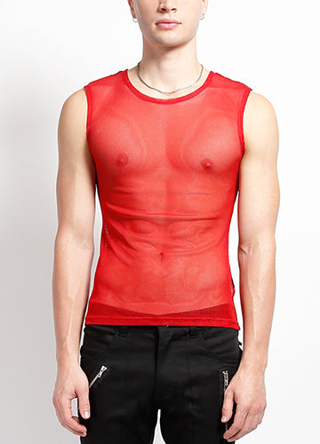 Fishnet Muscle Tank - Red