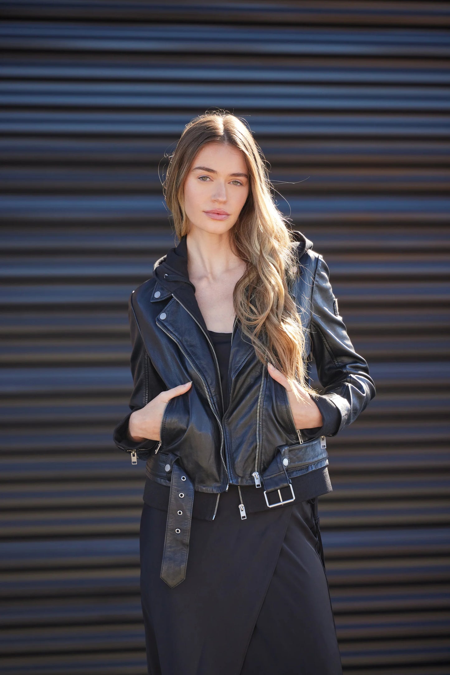 Freda Leather Jacket, Black on Black