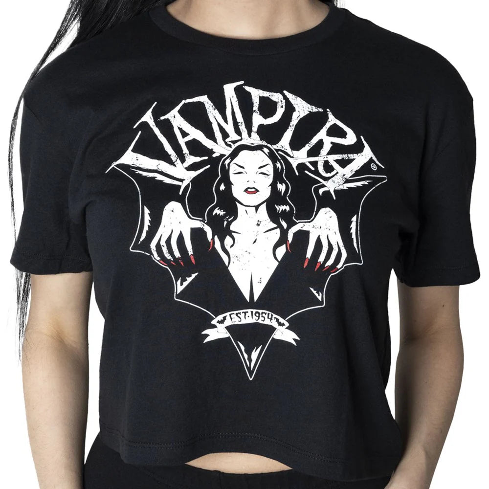 Vampira Bat Wing Crest Crop Tee