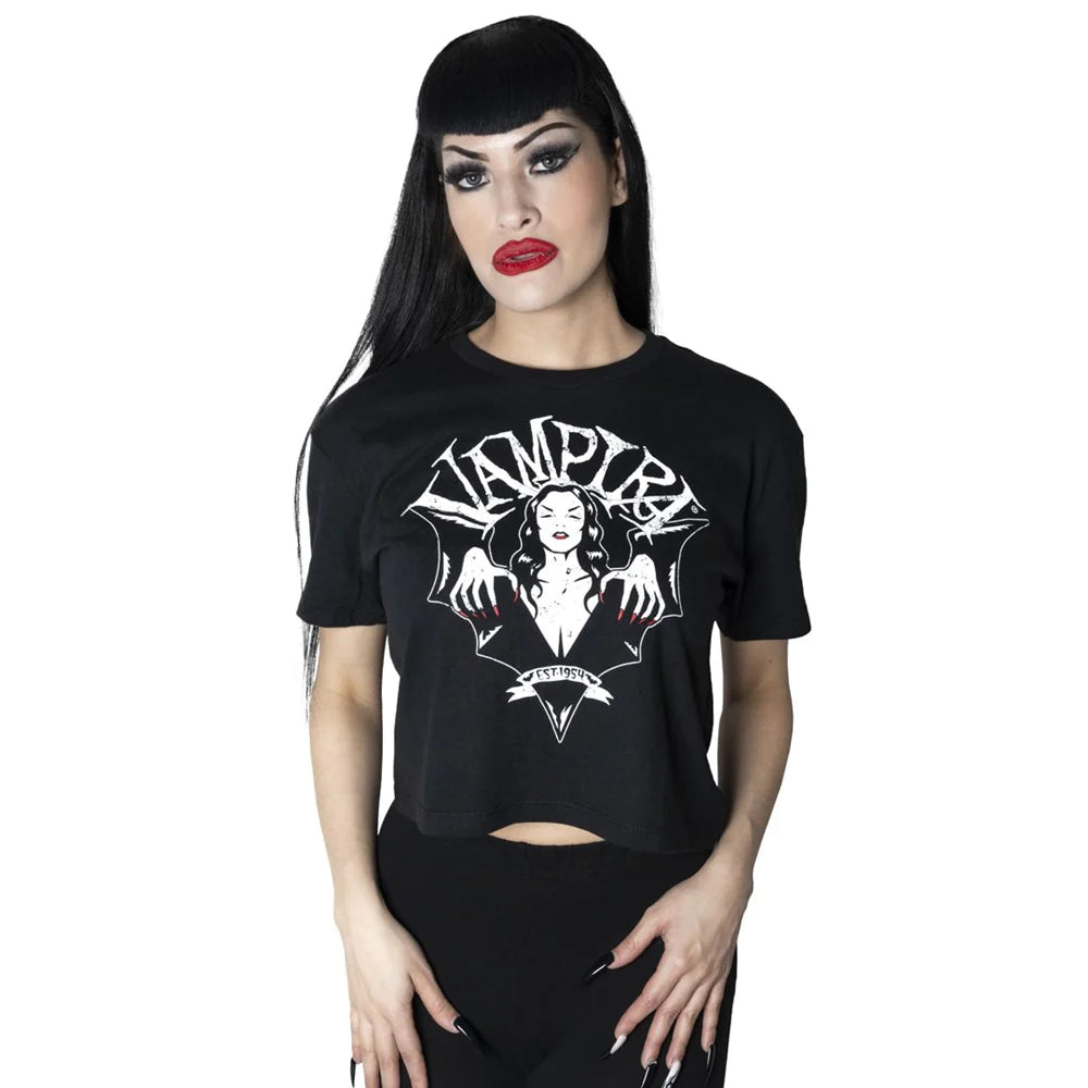 Vampira Bat Wing Crest Crop Tee