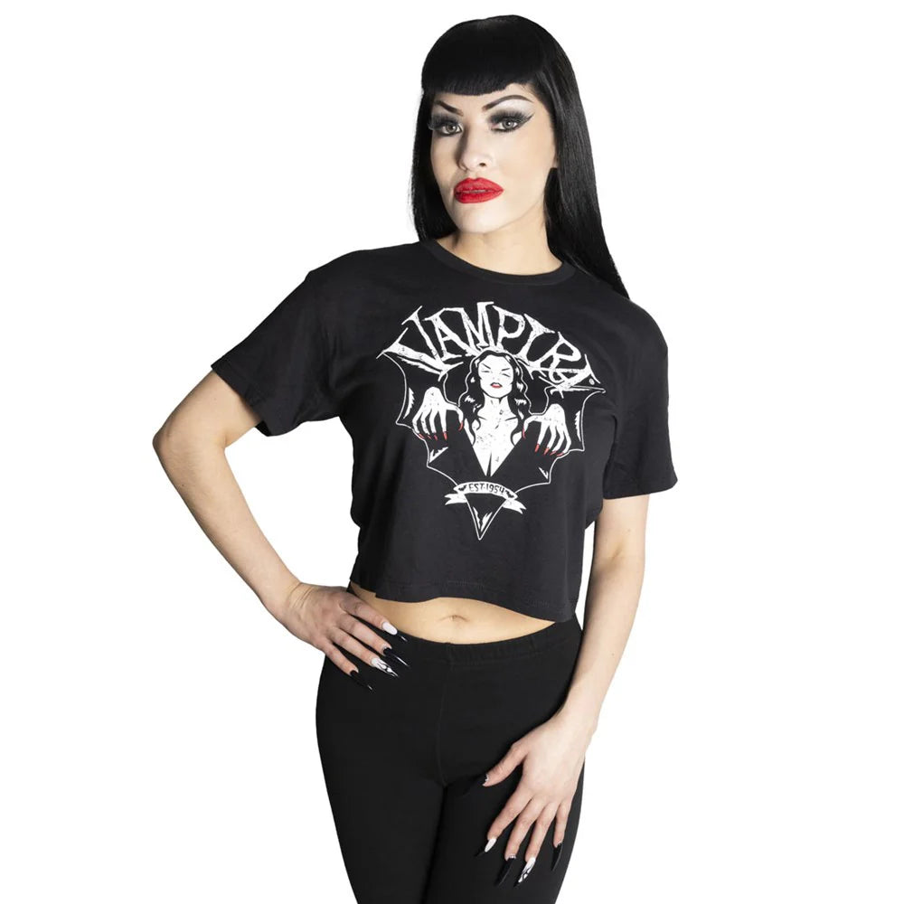 Vampira Bat Wing Crest Crop Tee