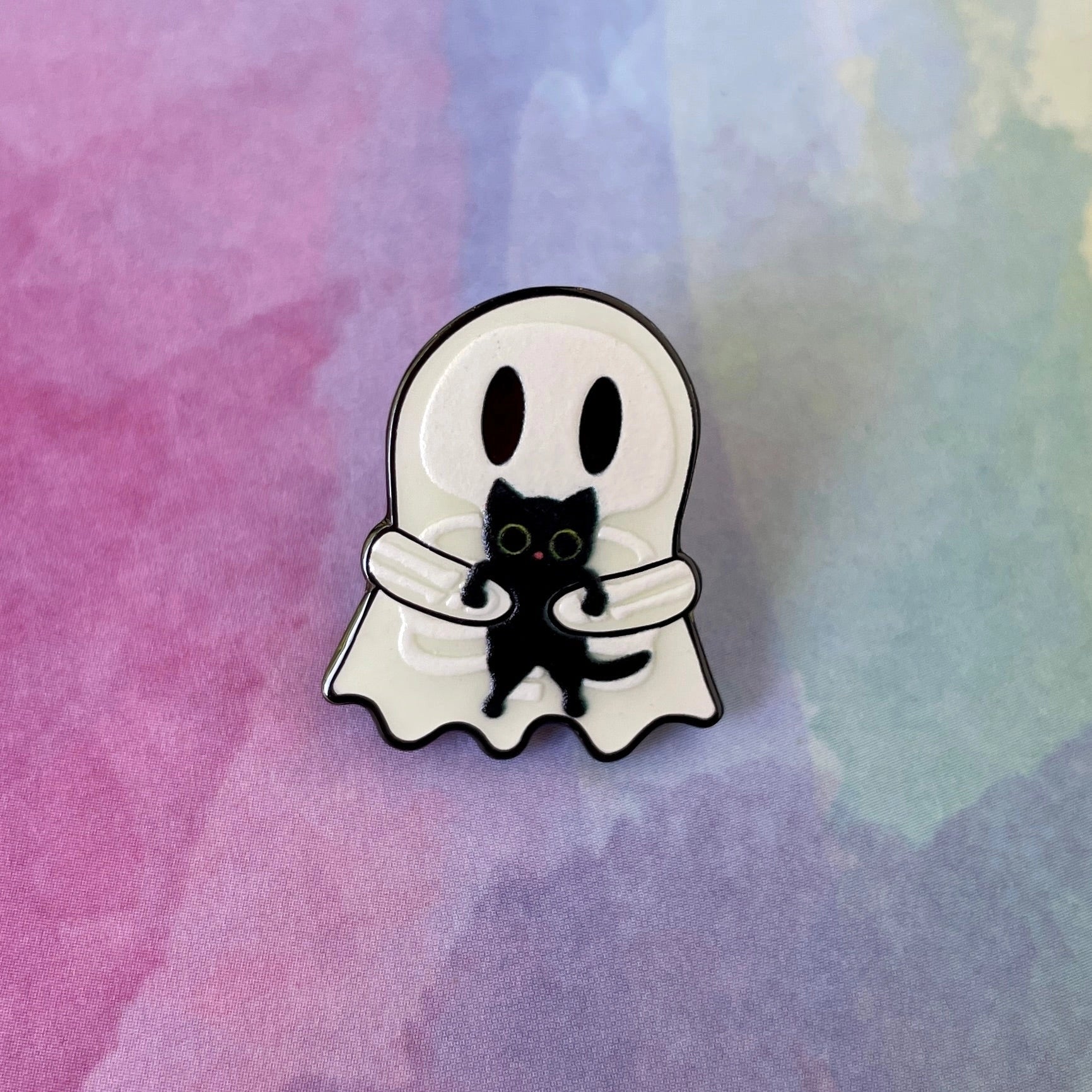 Ghosty Skeleton with Black Cat Enamel Pin