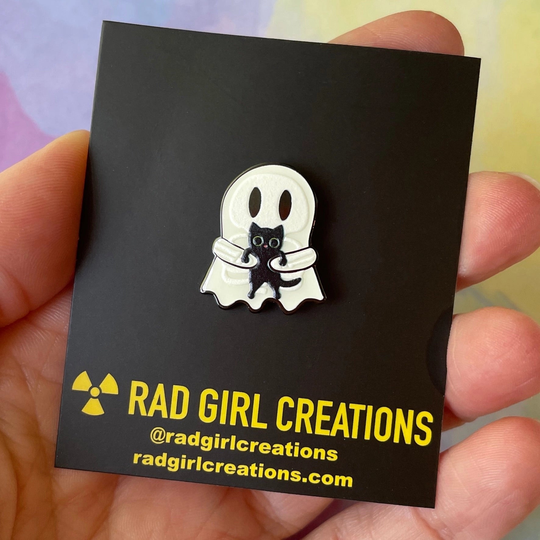 Ghosty Skeleton with Black Cat Enamel Pin