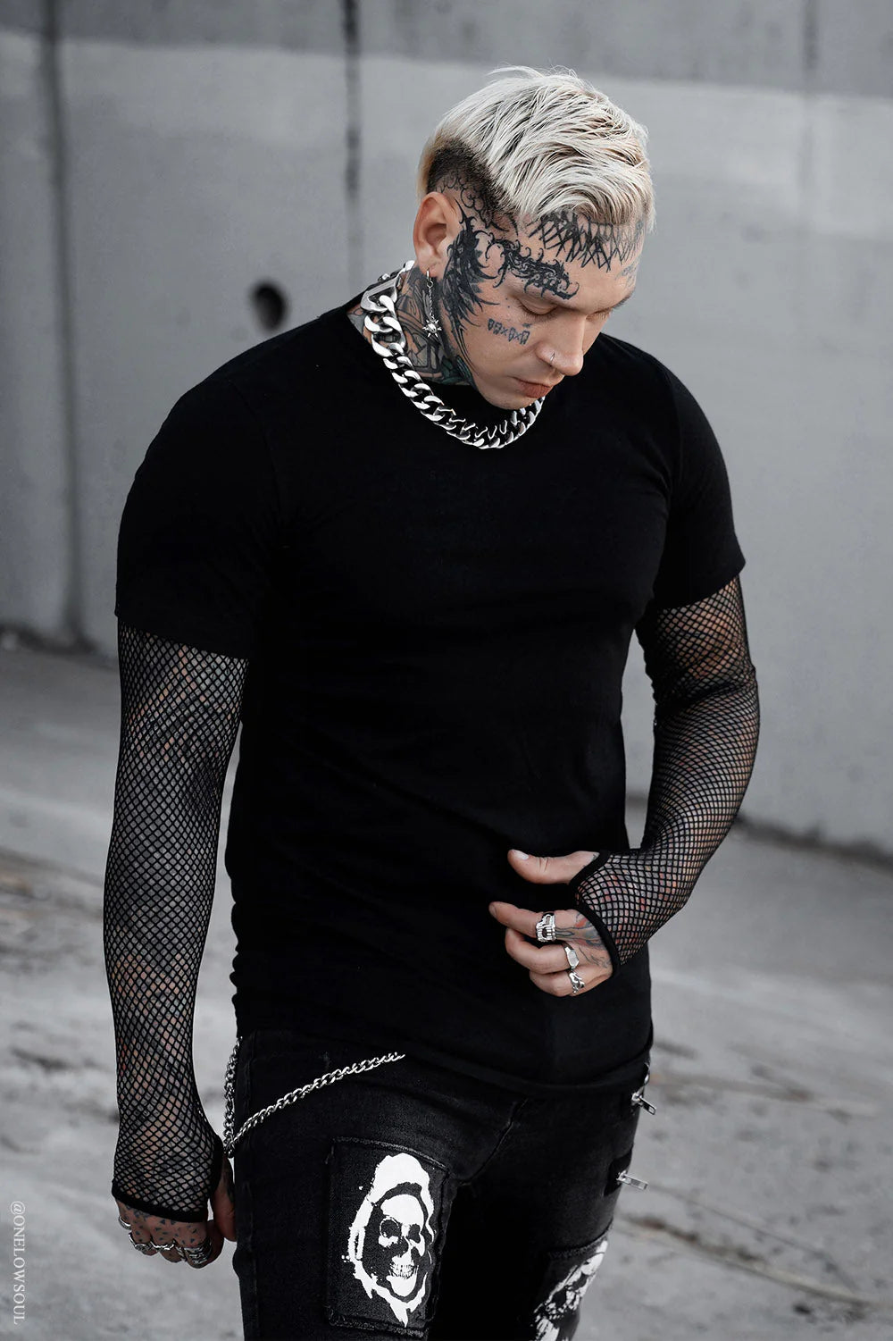 Graveyard Goth Fishnet Sleeve Shirt