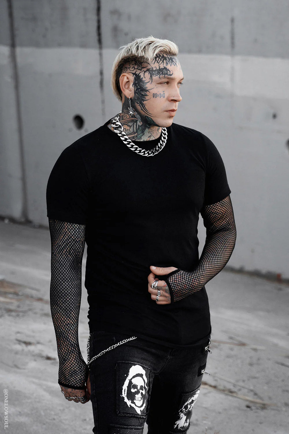 Graveyard Goth Fishnet Sleeve Shirt