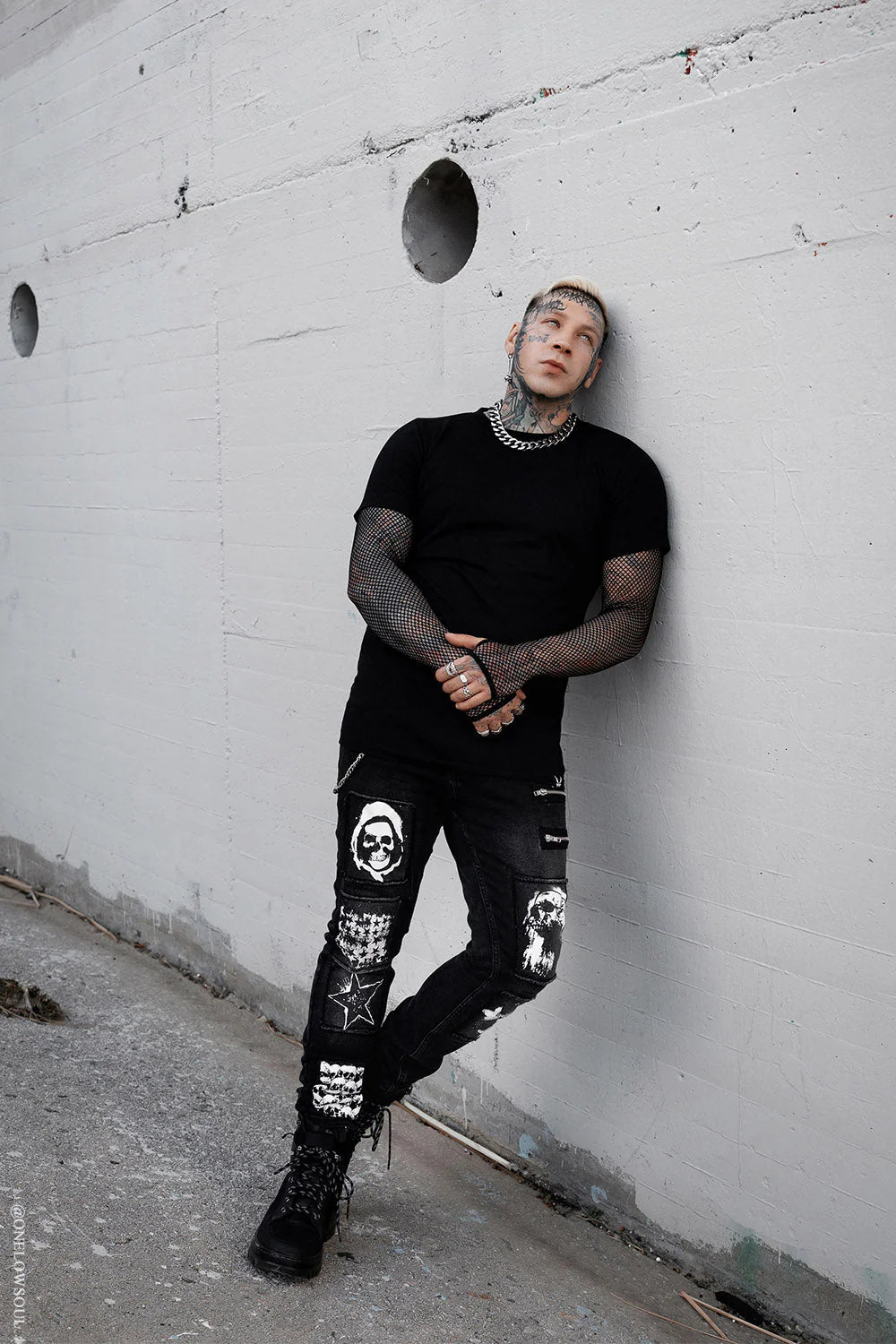 Graveyard Goth Fishnet Sleeve Shirt