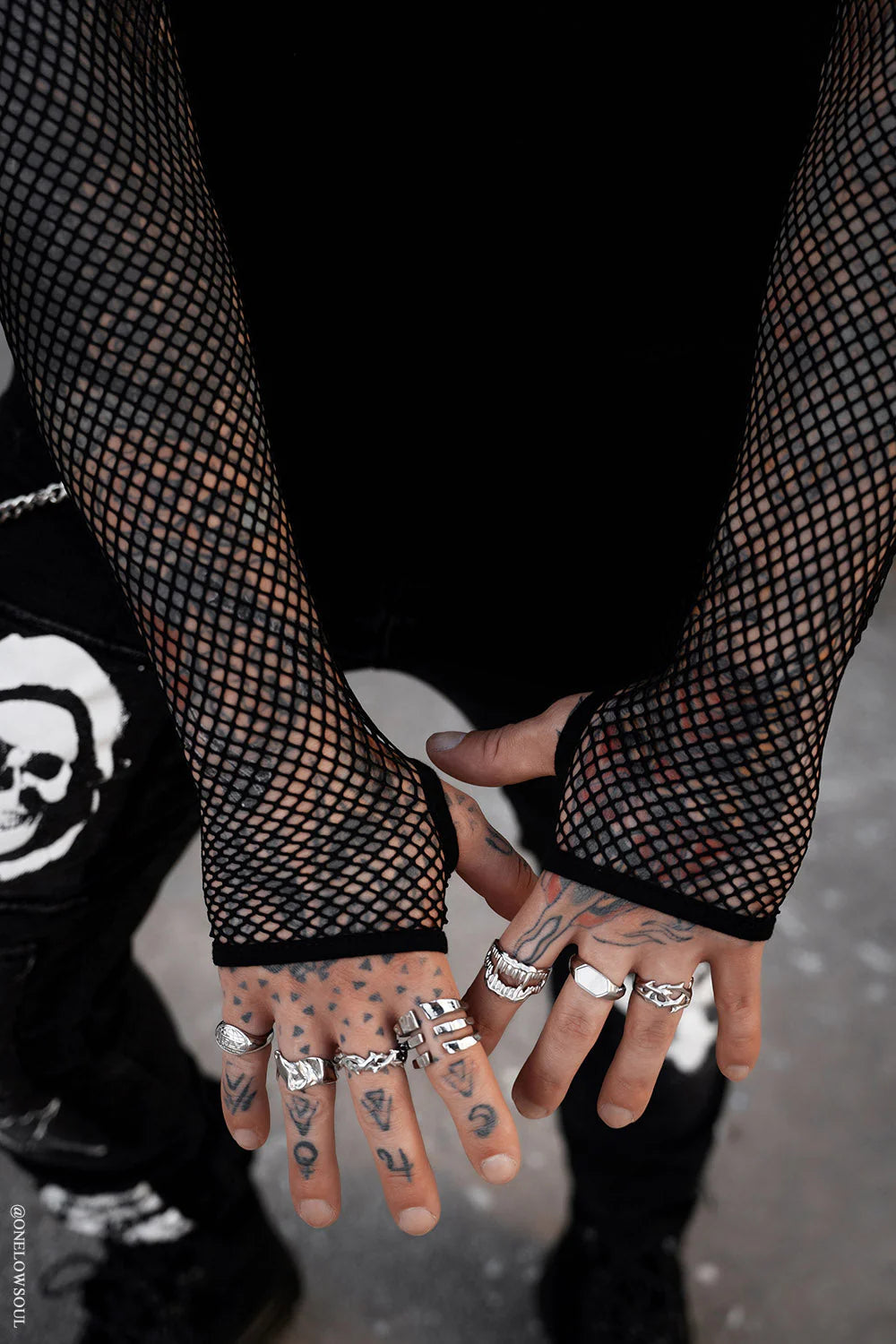 Graveyard Goth Fishnet Sleeve Shirt