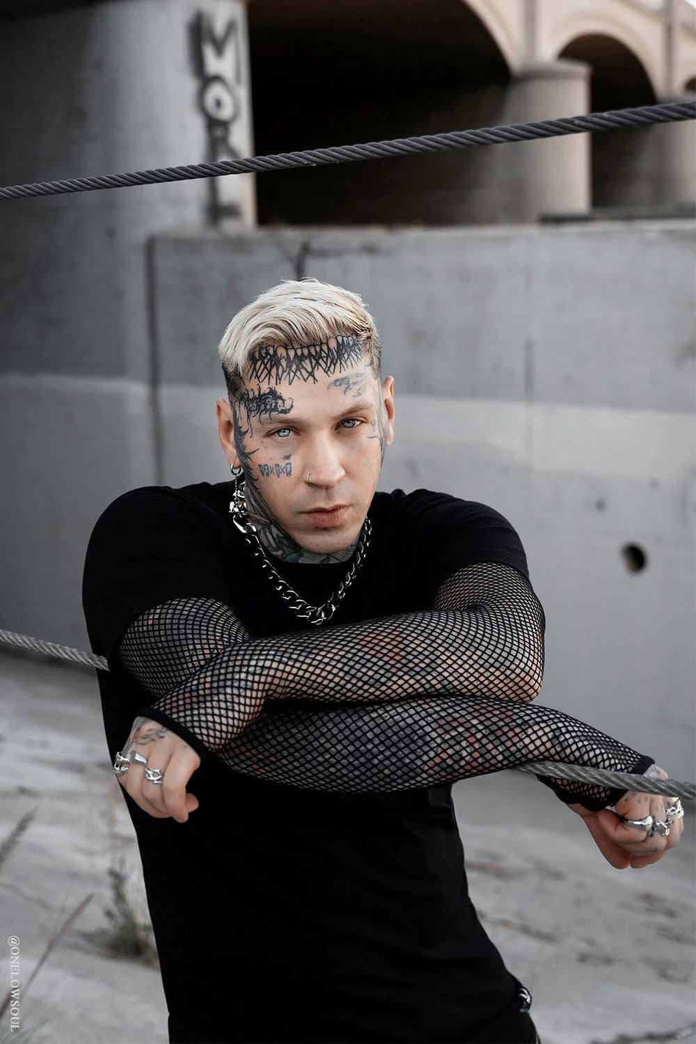 Graveyard Goth Fishnet Sleeve Shirt