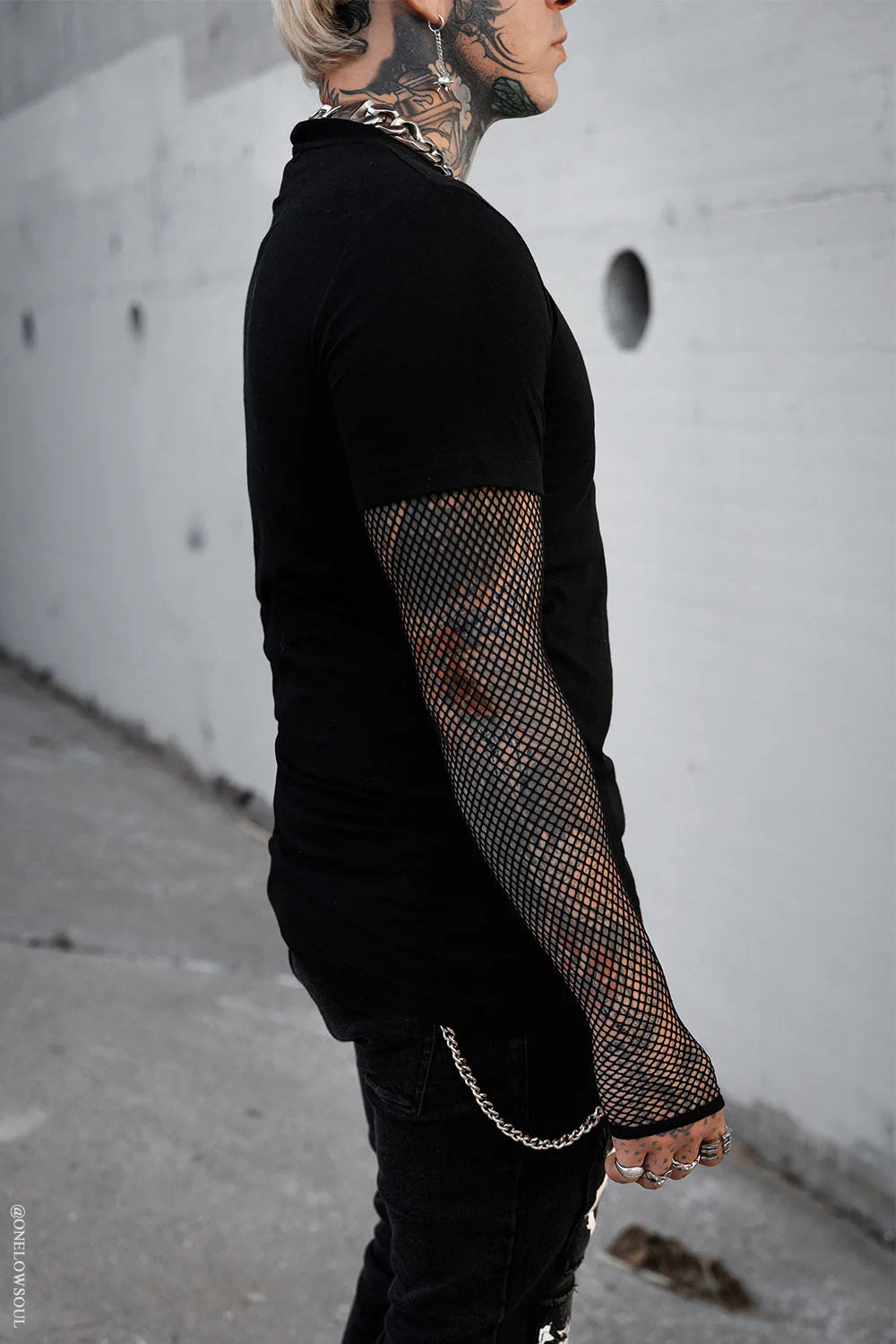 Graveyard Goth Fishnet Sleeve Shirt