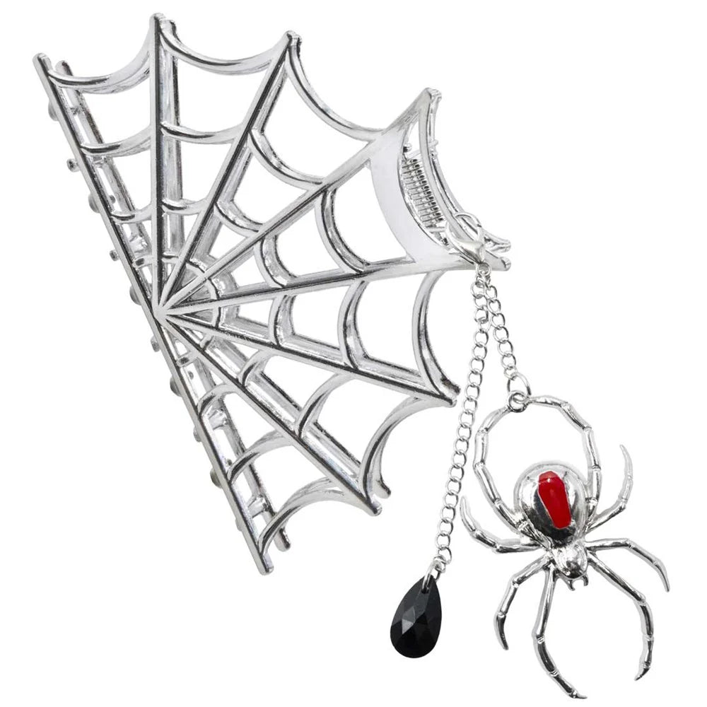 Spider Charm Web Claw Clip Silver