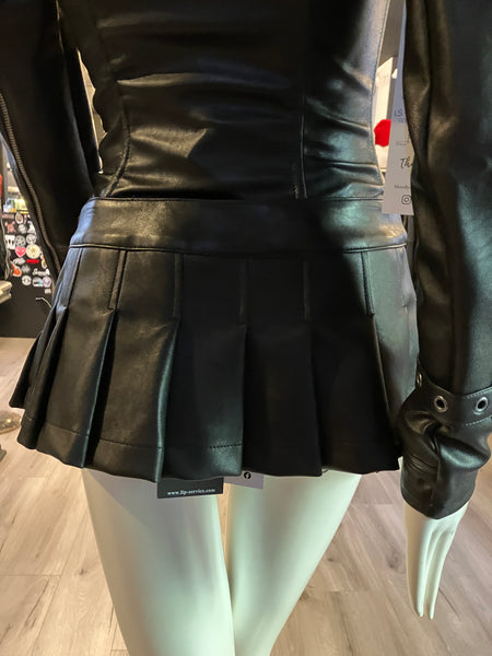 Vinyl Pleated Micro Mini Skirt - MATTE BLACK