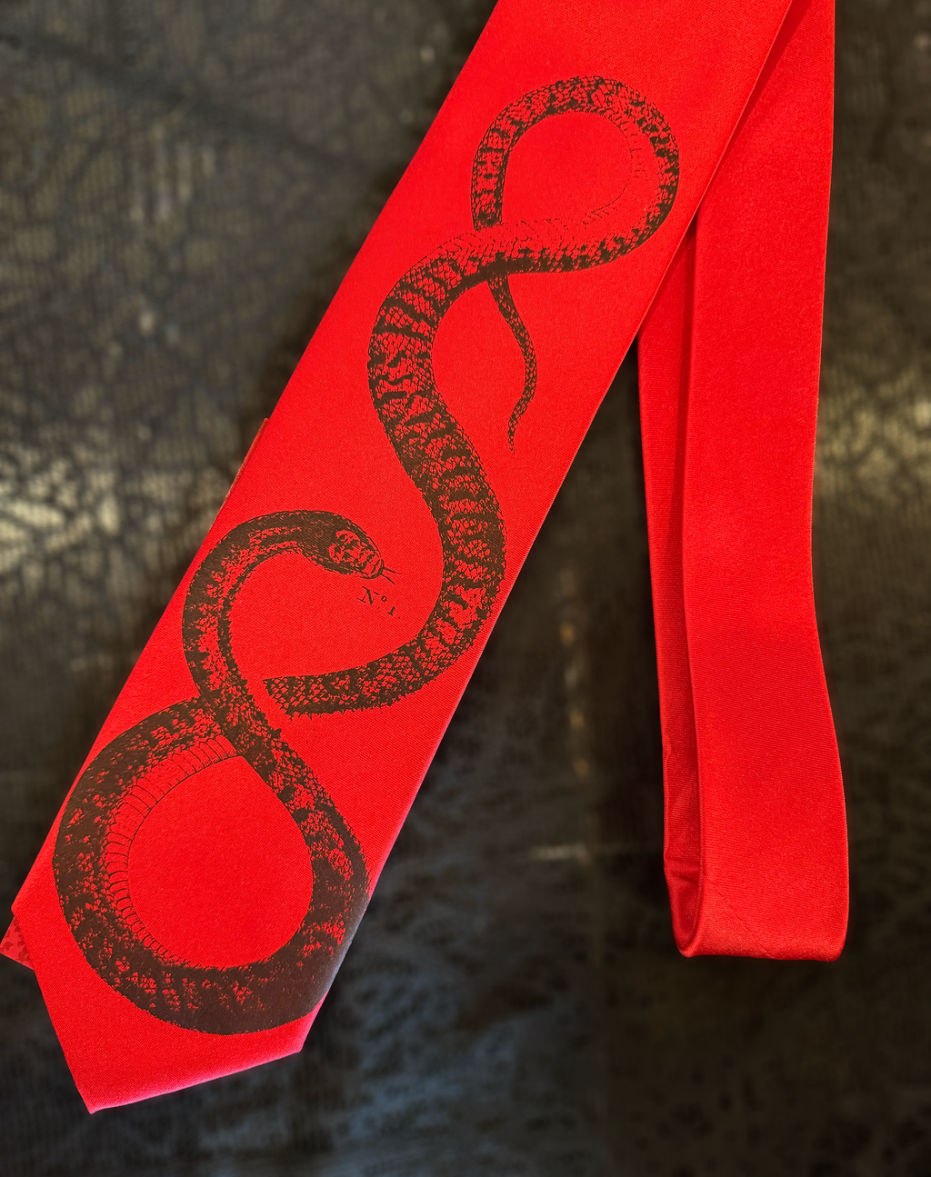 Snake Necktie - Black on Red