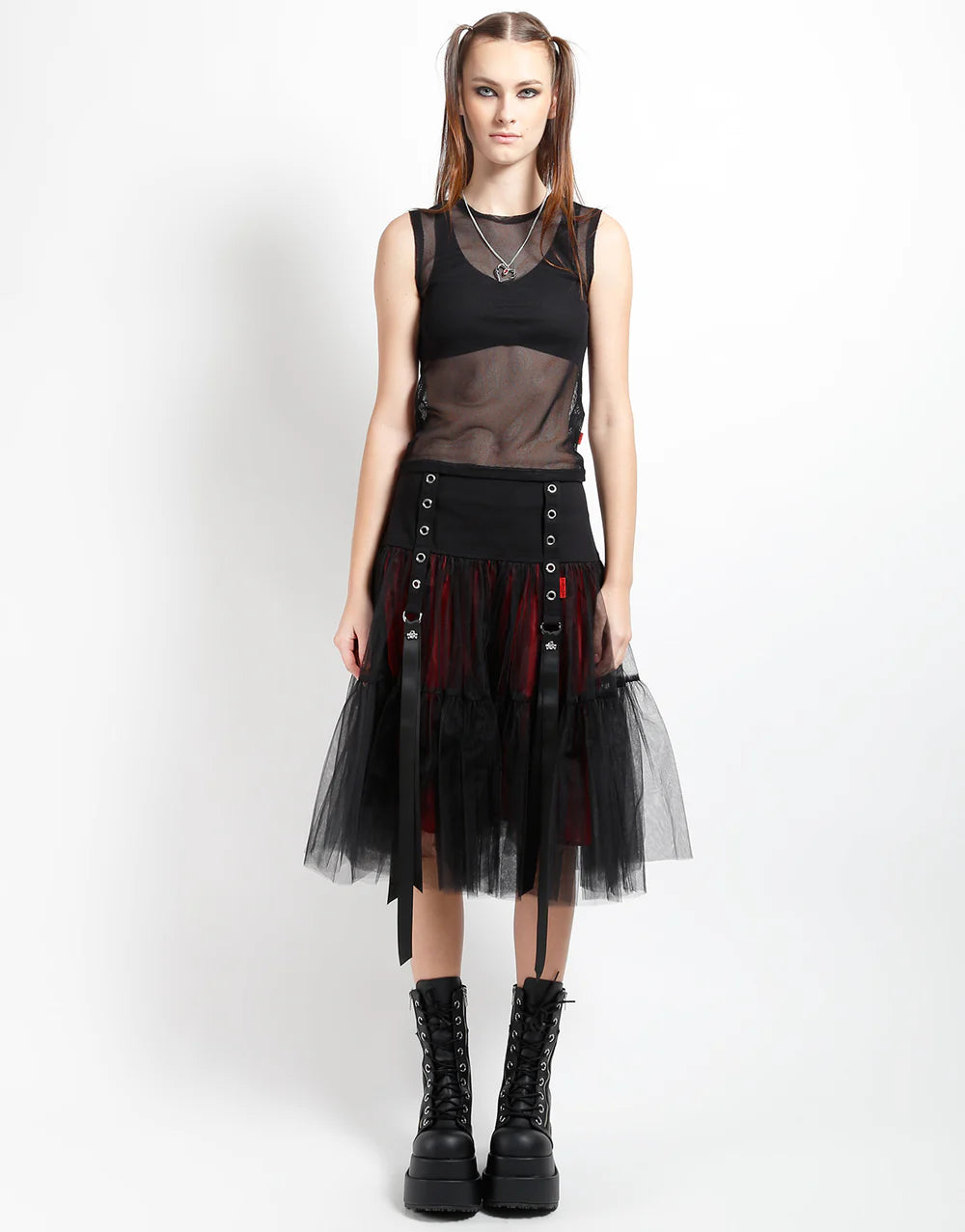 Tutu Ribbon Tulle Skirt - Black/Red