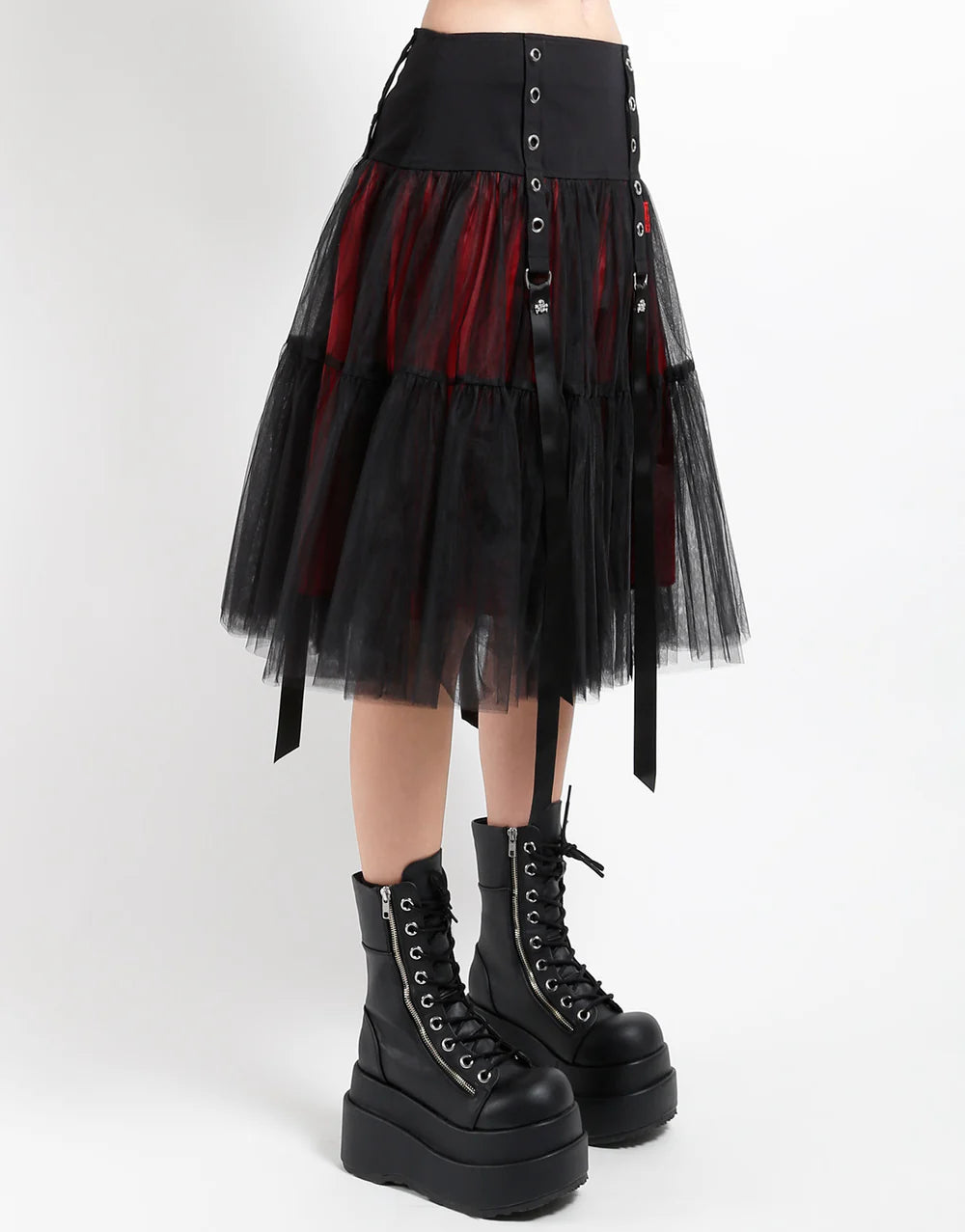 Tutu Ribbon Tulle Skirt - Black/Red