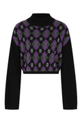 Black/Purple Skull Argyle Crop Jumper