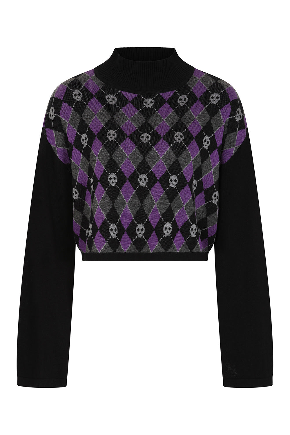 Black/Purple Skull Argyle Crop Jumper