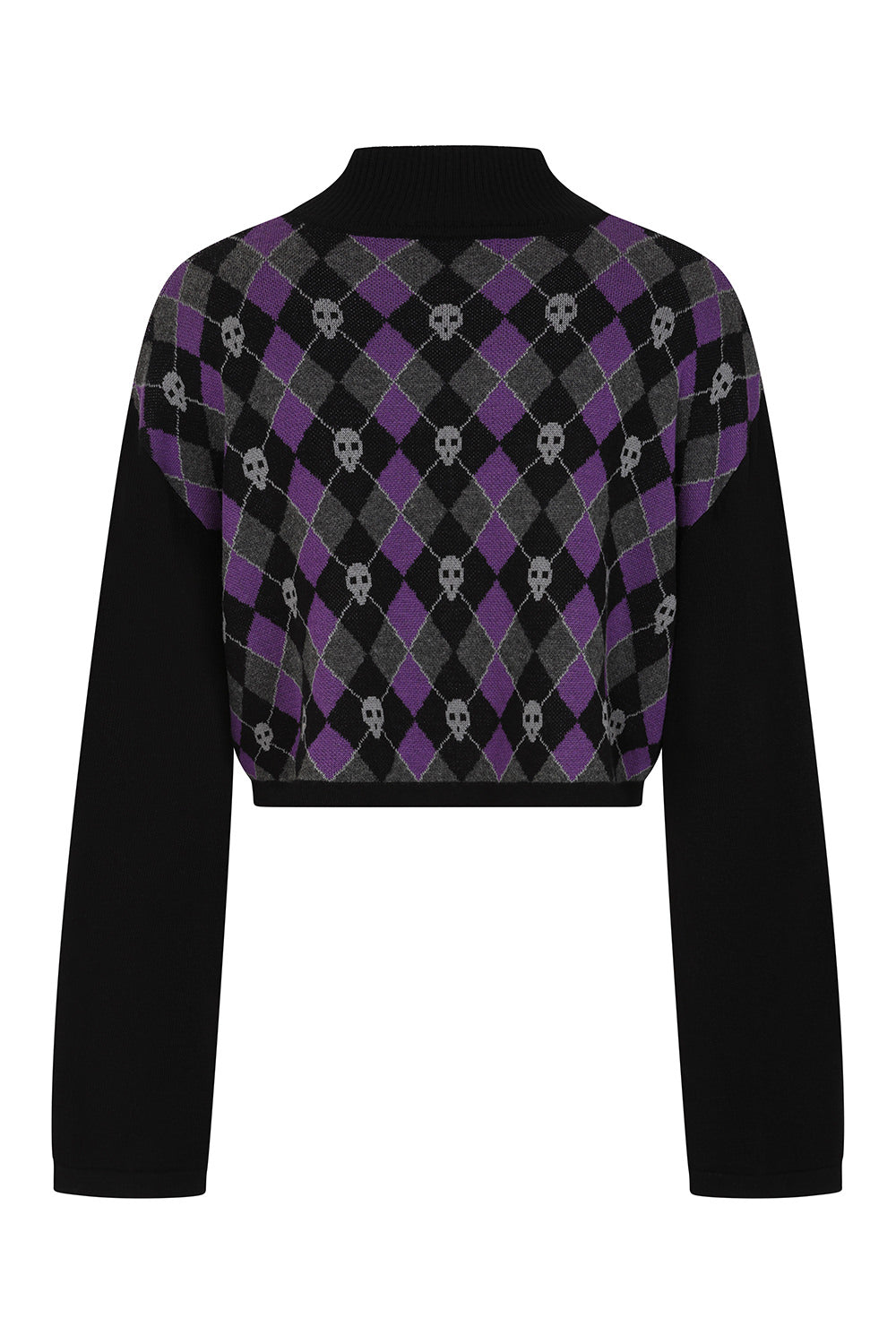 Black/Purple Skull Argyle Crop Jumper