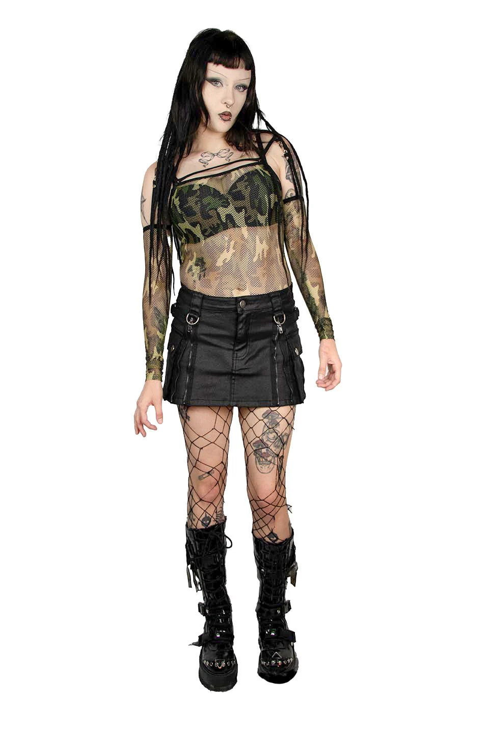 Future Division Industrial Love Waxed Cargo Mini Skirt