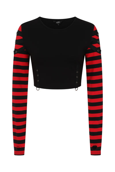 Lycoris Stripe Sleeve Crop Top - Red/Black