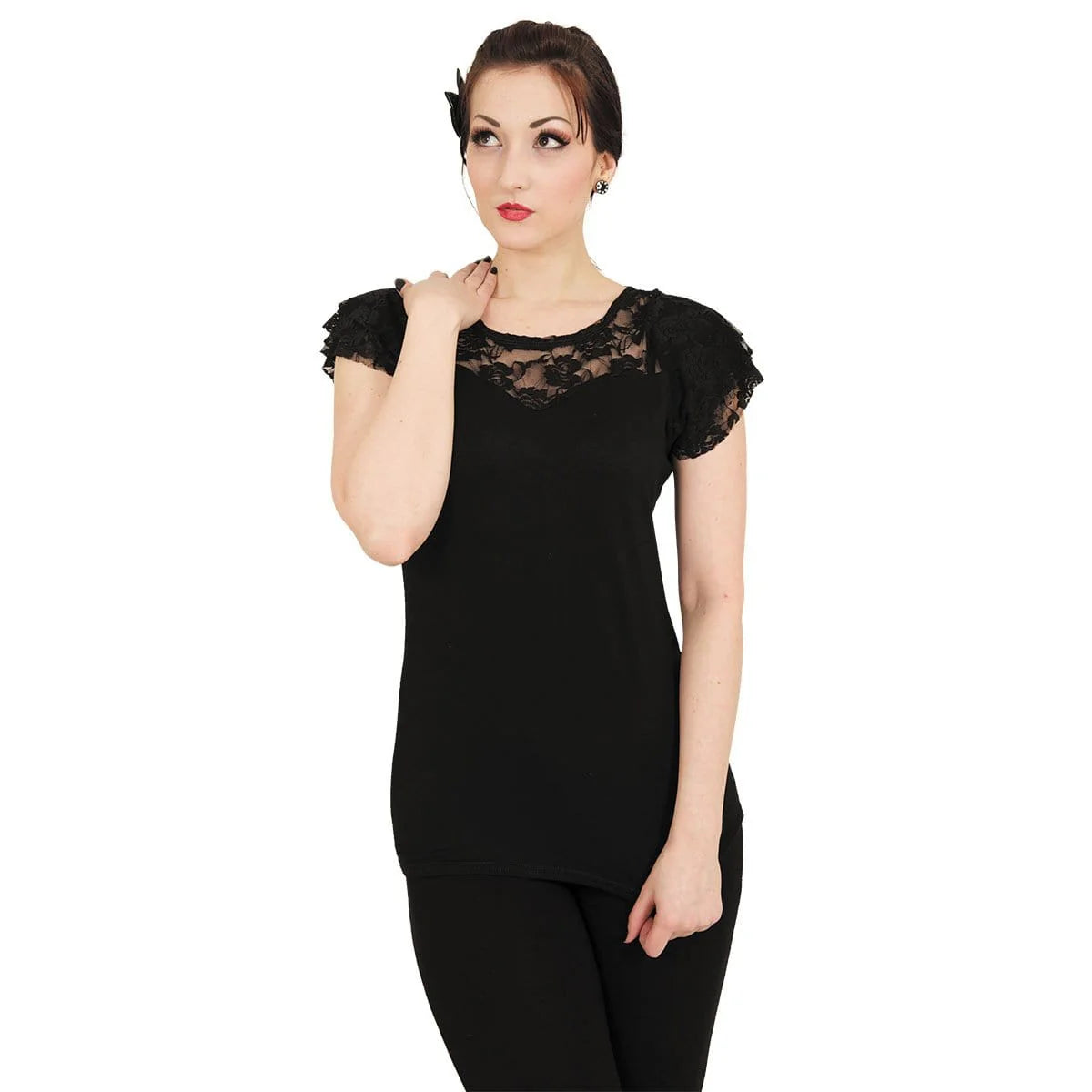 Lace Layered Cap Sleeve Top - Black
